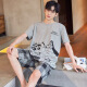 
Yingwen men's pajamas for summer short-sleeved thin style for youth loose large size 200 Jin [Jin equals 0.5 kg] Casual home clothing suit can be worn outside 6623# 4XL