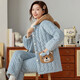 Modal pajamas for women in winter thickened and plush three-layer cotton coral velvet keep warm and hooded new home clothing set 6630 red 2XL 140-160Jin [Jin equals 0.5 kg]
