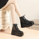 Qisiman Heel Cos erhöhte Schuhe 20 cm Schwamm Kuchen Sohle Martin Boots Herbst und Winter Britische Stiefel Kurzstiefel Frauen Kurzstiefel hohe Sohle schwarz [10 cm Höhe] 38
