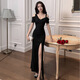 
Kunlinyi Nightclub Beautiful evening dress Sexy temperament Off-shoulder slim dress Foot bath technician work clothes Sauna long skirt 3883 Black S