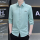 YIBAOLANG camisa de manga tres cuartos para hombre de seda de hielo elástica, camisa de manga media, bordado antiarrugas, sección delgada de verano sin planchado, corte entallado versión coreana 684 verde L (105-120 Jin Jin equivale a 0,5 kg)