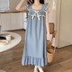 
Slim and beautiful summer princess style cotton suspender nightgown for women in summer thin pajamas with chest pad girl mid-length dress 9905 black M