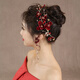 Meng Junchen Bridal Tiara Korean Super Fairy Red Flower Wedding Veil Hair Accessories Toast Clothing Dress Accessories Type A Burgundy Tiara + Earrings (Ear Clip Style)