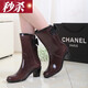 Rongxitu (Rongxitu) Bottes de pluie Bottes de pluie à la mode des femmes Bottes de pluie à talons hauts dans les chaussures d'eau à tube moyen Couvertures d'eau Chaussures en caoutchouc Couvre-chaussettes imprimées de léopard est petite taille 1 l (adaptée à 38)