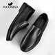 Lucky Bird Leather Shoes Men's Genuine Leather Plus Velvet Slip-on Men's Business Casual Shoes Men's Soft-soled Footwear Warm Middle-aged Dad Shoes Black 40