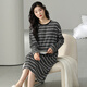 熊司令2024年新款睡裙女春秋纯棉感秋冬季睡衣可外穿条纹家居服 w9763长袖睡裙 M  70-90斤