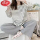 
LangSha (LangSha) Spring and Autumn Soft and Comfortable Women's Pajamas Long Sleeve Trousers Cotton Can be worn on the outside round neck casual home clothing set XB9922 M Women
