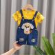 Xiaotanglang SUGAR BOY new children's overalls jeans for boys and girls summer cartoon infant shorts suit three-point pants suit light white face bear + white T number 90 recommended 9-14 months