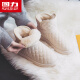 回力女鞋加绒雪地靴女2024冬季新款加厚保暖防滑棉鞋女士超火短筒棉靴 米色-0358 37