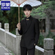 ROMON high-end new Chinese style stand collar Zhongshan blazer men's engagement groom wedding Chinese style suit dress Tang suit black jacket + pants + stand collar black shirt XS