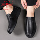 Dragonfly Brand Herrenschuhe Lederschuhe Herrenstil neu atmungsaktiven Männergeschäft Casual Toe-Layer Cowhide Ein Fuß faule Schuhe Daddy Schuhe Männer 6628 Schwarzer Fuß Cover 40