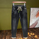 2025 spring and summer elastic elastic waist tether thin jeans men's loose small feet harem pants drawstring dad pants trendy 8802 black thin 38 (recommended 185-210Jin [Jin equals 0.5 kg])