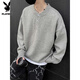 Playboy (PLAYBOY) Gray American Henley Collar Sweater Men's Early Autumn Feeling Lazy Style Bottoming Sweater Cleanfit Inside Light Gray Upgraded Model M (95-115Jin Jin is equal to 0.5kg)
