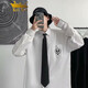 KIN DON长袖衬衫男dk制服感衬衫男学院风白衬衣宽松高中生领带班服上衣 白色 L