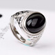 Sanskrit natural black agate gemstone ring for men and women 925 silver couple ring open ring personalized simple fashion jewelry black agate ring for men and women 925 silver