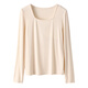 Miduli pregnant women's base shirt autumn and winter top square collar winter T-shirt pregnancy women's clothing autumn and winter clothes 6996 rice apricot color XL size