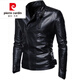 Pierre Cardin high-end brand men's leather jacket men's genuine leather sheepskin jacket stand-up collar diagonal zipper slim cycling jacket motorcycle jacket autumn and winter knitted elegant black 1779 main picture style stand-up collar velvet lining 2XL suitable for 141-155Jin Jin is equal to 0.5 kg