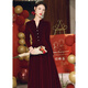 Midi tie door-to-door toasting dress brides can usually wear large sizes for tall pregnant women, fat sisters, stand-up collars, fat mm plus fat 200, burgundy short style, dress length, shoulder to skirt 116 L (110 Jin Jin is equal to 0.5 kg -118 Jin Jin is equal to 0.5 kg)