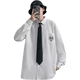 KIN DON长袖衬衫男dk制服感衬衫男学院风白衬衣宽松高中生领带班服上衣 白色 L