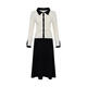 Daimax autumn new knitted suit color-blocked long-sleeved pullover sweater covering the flesh umbrella skirt two-piece set for women white XL