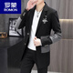 ROMON mid-length windbreaker for men spring and autumn 2026 new spliced ​​casual jacket Korean style trendy slim fit handsome black 209 spliced ​​mid-length 2XL