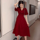 JOYOFJOY summer women's red V-neck chiffon jumpsuit fairy skirt super fairy waist slimming dress female JWQZ203142 red M