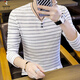 Woodpecker (TUCANO) men's long-sleeved T-shirt 2023 spring and autumn new thin V-neck base shirt trendy striped T-shirt autumn top clothes black 6188 long-sleeved 2XL