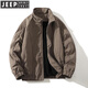 JEEP SPIRIT winter stand collar American short handsome bomber jacket cotton padded velvet thickened jacket men's top Khaki XL (150-175)