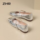 ZHR单鞋女秋季浅口玛丽珍鞋子镜面一字式搭扣女鞋 AH335 银色 38 