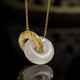 Potala Palace 18k gold inlaid jade pendant interlocking white jade peace buckle necklace for women as a gift for girlfriend Interlocking white jade necklace