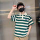 
McTicco boys summer suit new children's summer sports polo short-sleeved pants fashionable and handsome big boy boy 9850 green stripes + 5798 khaki 170