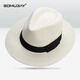 Somubay Hut Männer Sommerreisen Strandhut Sonnenhut Sonnenmeister Top Hut Panama Männer Strohhut Cowgirl Hat CM-544 Strohwebel Shanghai Beach-Milk White One Size (56-58 cm) Sammlung