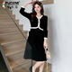 Woodpecker gras de grande taille Vêtements pour femmes printemps et automne Nouveau collier de parfum à la mode couvrant le ventre pour vous faire paraître mince robe à manches longues pour les femmes 1289 noire à manches courtes M recommandées 85-100jin [Jin est égal à 0,5 kg]