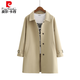 Pierre Cardin 2025 New Spring and Autumn Temperament Casual Windbreaker Jacket Women's Medium Long Korean Style Loose Slim Small Coat Khaki S 90-115Jin Jin is equal to 0.5 kg