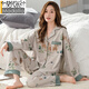 Modal pure cotton pajamas women's cardigan lapel printed autumn suit breathable and can be worn outside with all cotton casual women's home clothes LFT9227 M