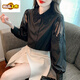
First-diameter embroidered cotton shirt for women 2025 autumn new fashion embroidered white shirt loose versatile long-sleeved top CY9227 Black S [Suggested 75-95Jin [Jin equals 0.5 kg]]