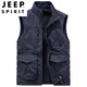JEEP SPIRIT户外马甲男春秋新款工装多口袋背心夏季轻薄休闲立领摄影外套 7009灰色两面穿  加绒 2XL