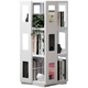 Steel thickened 360-degree rotating movable bookshelf simple living room floor-standing study library creative book 5-layer white floor-to-ceiling bookshelf