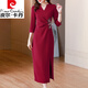 皮尔卡丹（pierre cardin）喜婆婆婚宴礼服高贵连衣裙女高贵晚装女参加婚礼红色气质妈裙子 酒红色 2XL