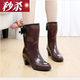 Rongxitu (Rongxitu) Bottes de pluie Bottes de pluie à la mode des femmes Bottes de pluie à talons hauts dans les chaussures d'eau à tube moyen Couvertures d'eau Chaussures en caoutchouc Couvre-chaussettes imprimées de léopard est petite taille 1 l (adaptée à 38)