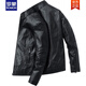 ROMON leather jacket men's autumn and winter trendy brand plus velvet motorcycle leather jacket clothes spring and autumn handsome men's clothing 9923JR# black [added velvet] M 95-110Jin[Jin equals 0.5 kg]