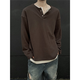 Jufeng fake two-piece Henry collar long-sleeved T-shirt men's 2025 autumn and winter new heavyweight inner layering shirt loose top gray - V-neck double-breasted XL