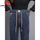 Pierre Cardin plus Samt verdickte Rauchgrau-Jeans für Frauen im Herbst und Winter 2024 Neue elastische Taille Lose Stretch Weit-Bein-Hosen 9928 [normal] Blau-Grau empfohlen 85-95jin [Jin gleich 0,5 kg]