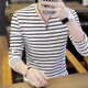 Woodpecker (TUCANO) men's long-sleeved T-shirt 2023 spring and autumn new thin V-neck base shirt trendy striped T-shirt autumn top clothes black 6188 long-sleeved 2XL