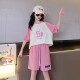 Summer short-sleeved sports suit, summer shorts, new style, fashionable summer black suit worn by the eldest child in the house, 10-year-old girl, 280120cm