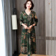 GuDiSi heavyweight Chinese silk dress for women 2020 summer style temperament printed middle-aged and elderly mothers mulberry silk retro long skirt YLF2018 green flower 3XL
