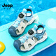 Jeep children's toe-toe sandals boys lightweight breathable casual shoes 2025 girls summer hollow anti-slip beach shoes white/blue 29 shoe inner length approximately 18.4cm