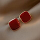 Idel burgundy square French high-end commuting autumn and winter earrings women's trendy earrings earrings birthday gift women's jewelry Chelizi red earrings E0609