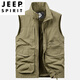 JEEP SPIRIT户外马甲男春秋新款工装多口袋背心夏季轻薄休闲立领摄影外套 7009灰色两面穿  加绒 2XL