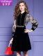 Feimengyi black lace velvet dress women's autumn and winter new retro niche temperament splicing slim A-line skirt black L